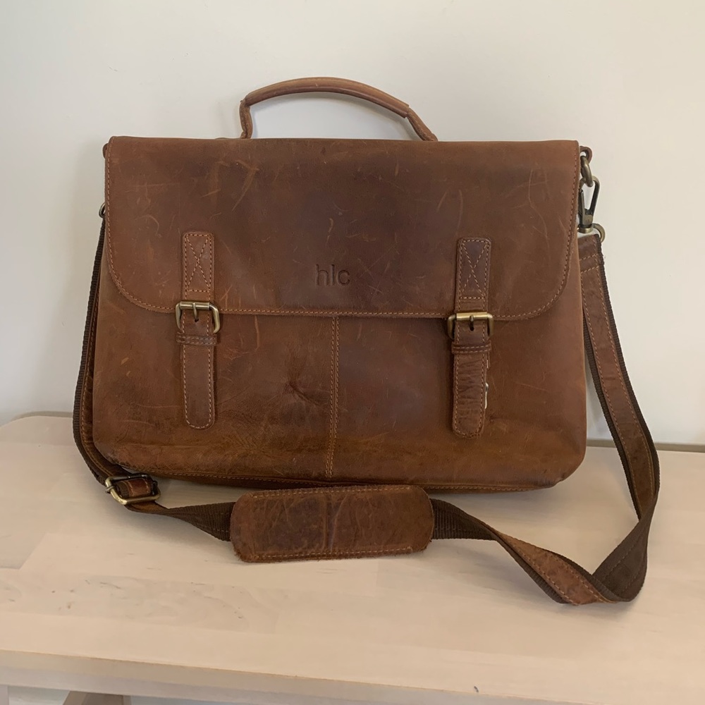 Real Leather Shoulder Messenger Laptop Bag
